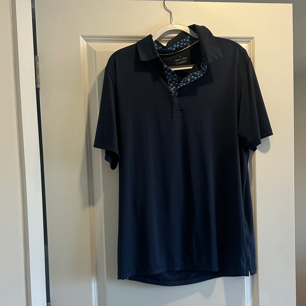 Men's Navy Polo Shirt with Patterned Collar